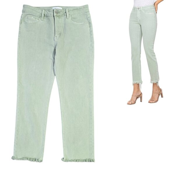 Vervet Melissa Pale Mint Green Straight Leg Cropped Jean Raw Hem V3370MI - Picture 1 of 10